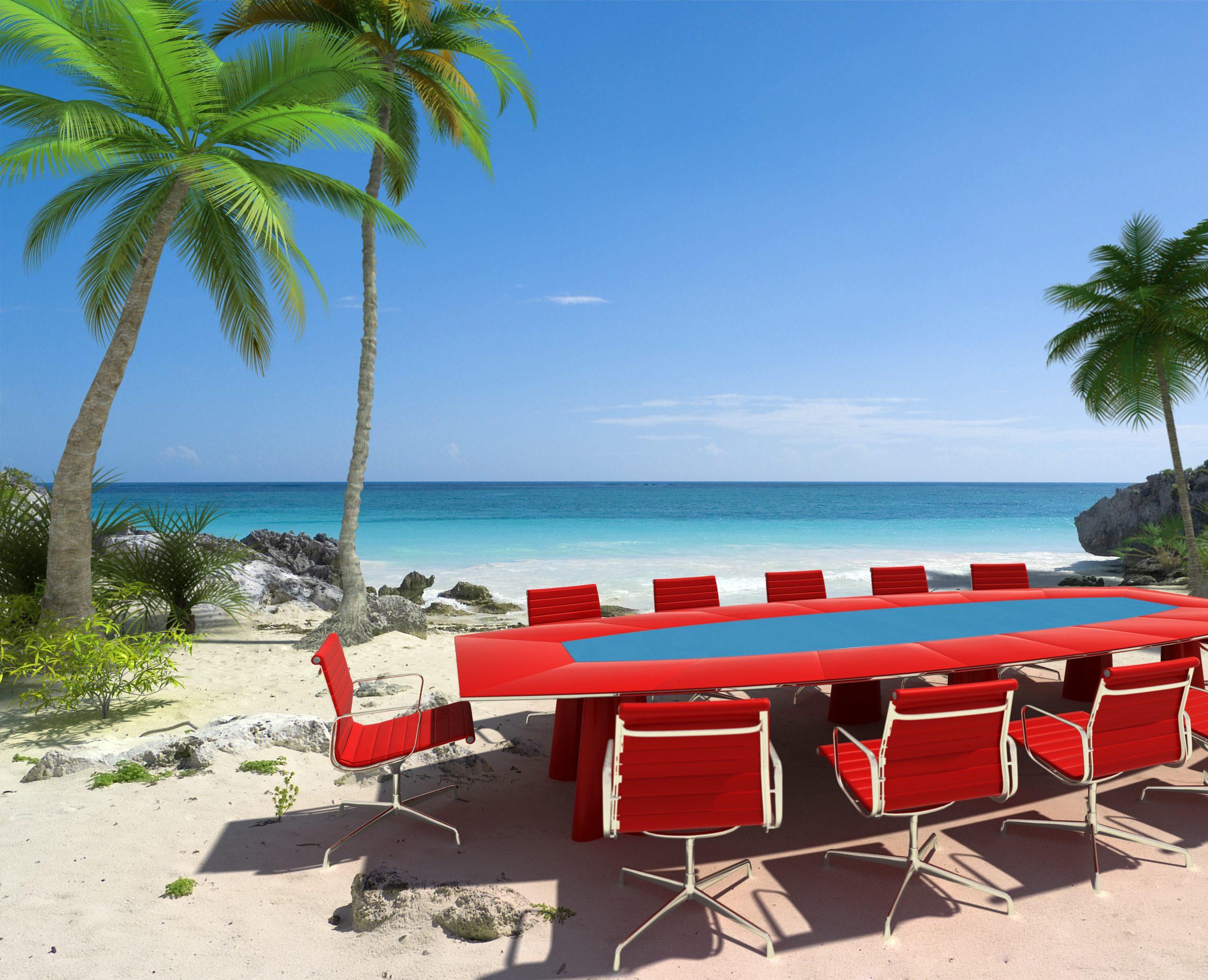 3D rendering of a meeting room in a beautiful tropical beach